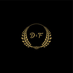 Naklejka premium DF beautiful, feminine and elegant wedding monogram initial logo with circle floral gold