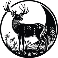 Black and White Majestic Deer Silhouette with Antlers