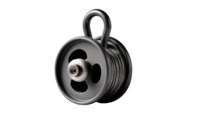 Industrial Pulley: A detailed shot showcasing a robust and heavy-duty pulley, designed for industrial applications. The image highlights the pulley's sturdy construction.