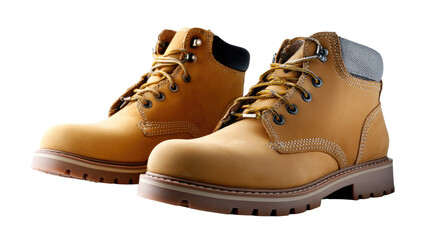 Sturdy Boots of Adventure: A pair of robust work boots, designed for both comfort and durability. Their vibrant tan color, sturdy soles, and strong laces capture the essence of readiness.