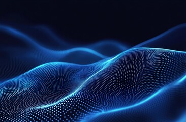 Abstract digital waves of glowing blue dots on a dark background
