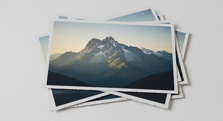 Stacked Mountain Landscape Prints with Jagged Edges on White Background