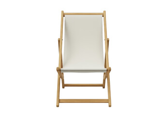 Wooden deckchair with white fabric isolated on transparent background