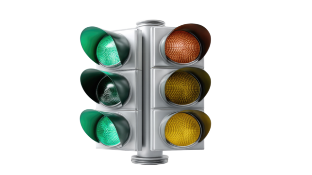 Traffic Light Signal: A modern traffic light with vibrant green, amber, and red signals, standing as a symbol of order, safety, and urban guidance.