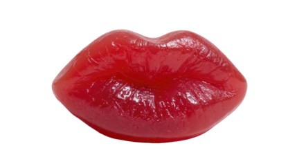 Kiss of Confection: A close-up of a glossy, bright red candy shaped like a pair of lips. This eye-catching piece is sure to satisfy your sweet tooth.