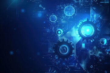 Obraz premium Abstract digital gears and circuits on dark background