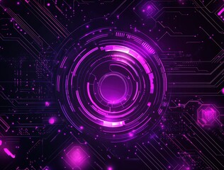 Abstract circuit board design with glowing purple circles