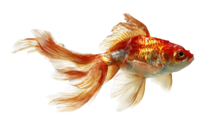 A vibrant goldfish swimming gracefully in clear water. transparent background