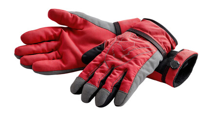 Red-gray working glove:A pair of working glove made with combination of red-gray color, protective gear in outdoor activity and workshop.