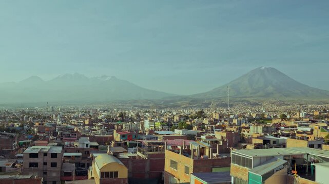 View of the Chachani and Misti volcanoes in the city of Arequipa.