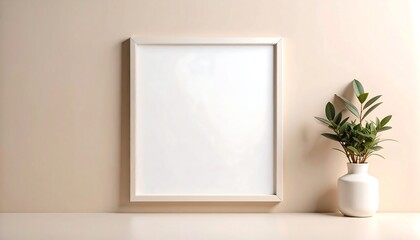 Empty frame, plant, beige