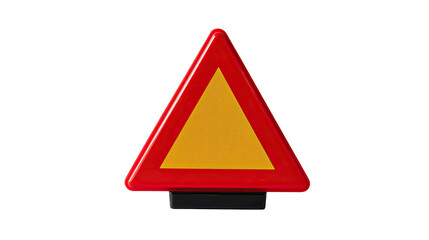 Warning Sign: An eye-level studio shot of a vibrant and iconic road hazard warning sign, set against a seamless backdrop, its bold colors and distinct design signifying potential dangers ahead.