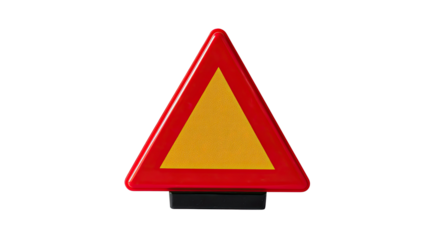 Warning Sign: An eye-level studio shot of a vibrant and iconic road hazard warning sign, set against a seamless backdrop, its bold colors and distinct design signifying potential dangers ahead.