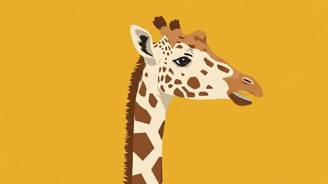 Animated Giraffe Portrait with Playful Expression in Bright Yellow Background