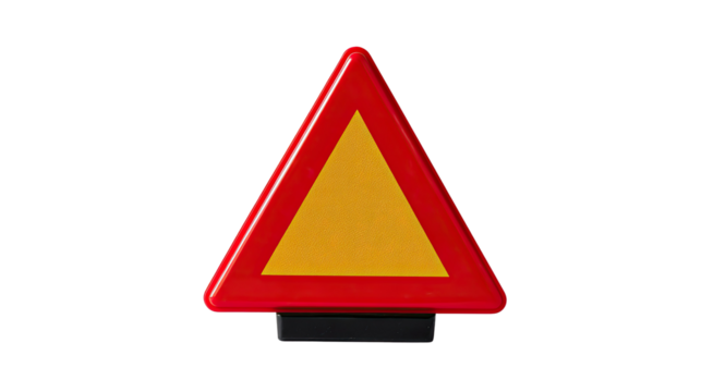Warning Sign: An eye-level studio shot of a vibrant and iconic road hazard warning sign, set against a seamless backdrop, its bold colors and distinct design signifying potential dangers ahead.