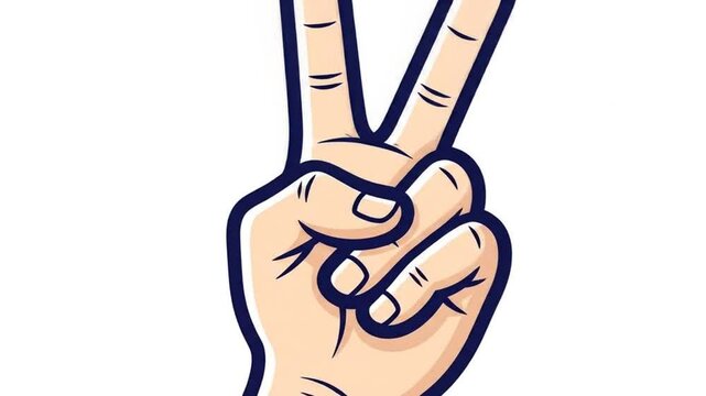 Closeup of Hand Showing Peace Sign with Two Fingers in Cartoon Style
