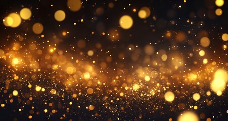 Fototapeta premium Golden glittering bokeh on dark background