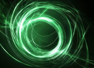 Abstract swirling, glowing green circular design