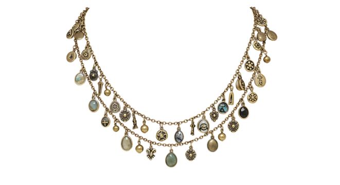 Colorful multilayered necklace with charms