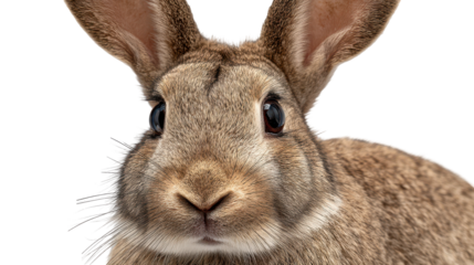 Close-up of a curious rabbit with expressive eyes. transparent background