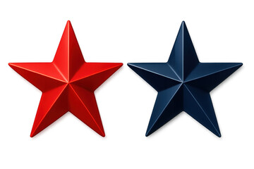Fototapeta premium Bright red and blue 3d stars positioned parallel, highlighting vivid color contrast against transparent surface