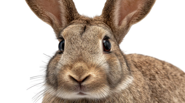 Close-up of a curious rabbit with expressive eyes. transparent background
