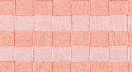 Peach and Pink Woven Textile Checkered Pattern Background with Interlaced Fabric Texture