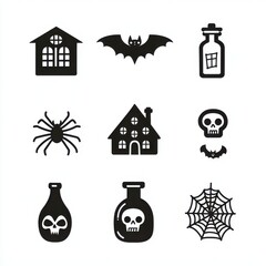 Obraz premium Minimalist Gothic Icons for Halloween Celebration and Decoration