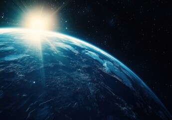 Obraz premium Earth view from space, bright sun