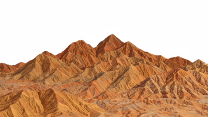 Montaña árida y rocosa aislada sobre fondo transparente. PNG. Recurso gráfico.