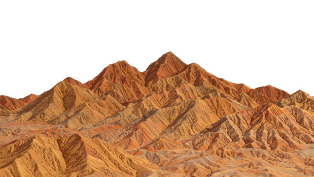 Monta&ntilde;a &aacute;rida y rocosa aislada sobre fondo transparente. PNG. Recurso gr&aacute;fico.