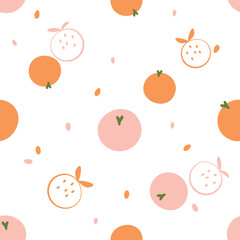 Seamless pattern with orange or peach fruit on white background vector. Cute childish print.