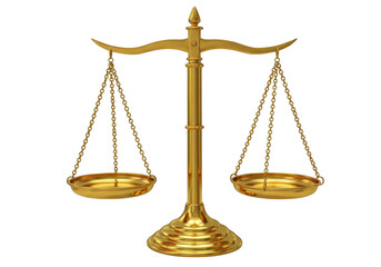 Golden scales of justice isolated on transparent background