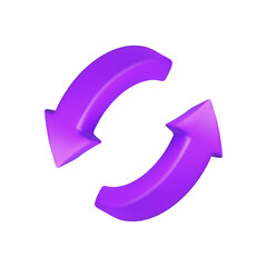 Two arrows switch vector 3d icon. Cartoon purple exchange symbol. Repeat transaction illustration isolated