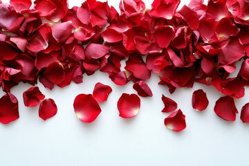 Red rose petals scattered on a white background (1)