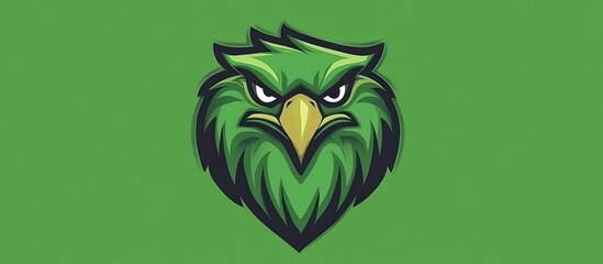 Illustrative design featuring a striking green eagle head on green backdrop