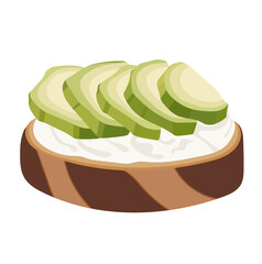 Avocado Toast with Cream Cheese Illustration Isolated on White Background