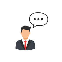 Illustration of a businessman with a speech bubble containing ellipsis above his head.