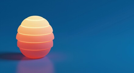 Layered gradient sphere with warm orange to yellow tones on blue background. Abstract geometric design for modern technology and creative industry marketing