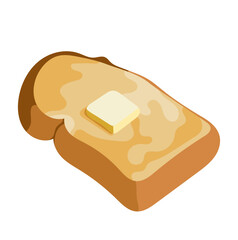 Buttered Toast Sliced Illustration Isolated on White Background