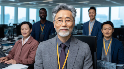 Obraz premium Senior Asian Leader with Team
