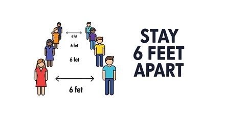 People Maintaining Social Distance Six Feet Apart Vector Illustration