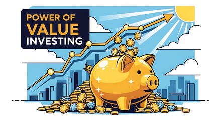 Piggy Bank with Coins and Growing Graph Illustrating Investment Growth