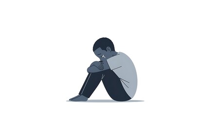 Crying Person Sitting Hugging Knees in Despair Illustration