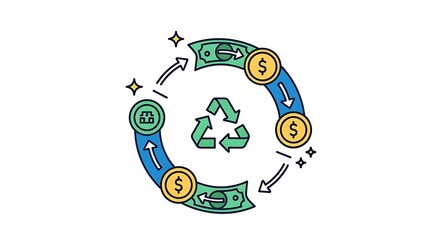 Money Recycling Process Concept with Arrows and Currency