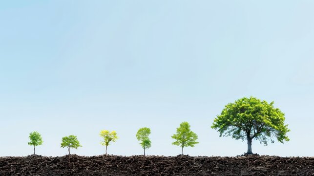 Conceptual image of a tree's life cycle from seedling to maturity - Powered by Adobe