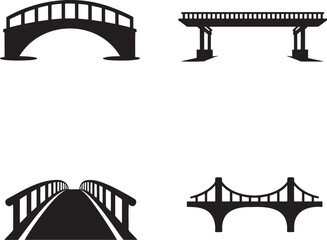 Set of Bridge silhouette vector illustration isolated On Transparent Background