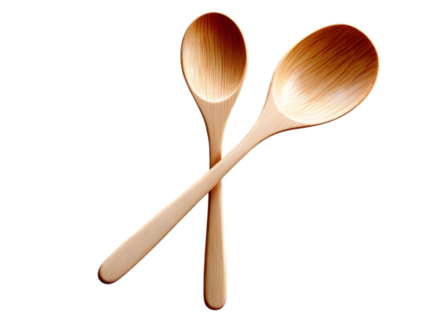 A wooden spoon, top view, on transparent background, cooking utensil for kitchen design