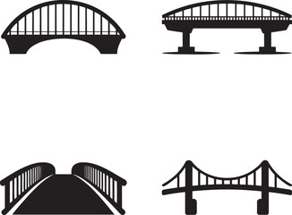 Set of Bridge silhouette vector illustration isolated On Transparent Background