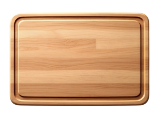 A wooden cutting board, rectangular shape, top view, isolated on transparent background
